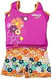 Aqua Leisure ET9136S Girls 1 pc swim trainer, floral print shorts, printed top, with back zipper - S Toy