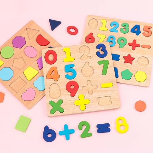 Wooden Puzzles for Toddlers, 3pack Alphabet Shape Puzzles for Kids 3 Wooden Montessori Toddler Wooden Alphabet Number Shape for Kids 3 Years Old Boys & Girls