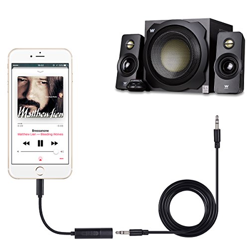 TELE-T 2 in 1 AUX Headphone Jack and Charge Adapter Lightning Audio Splitter 3.3FT 3.5mm Cable Compatible iOS 11 for iPhone 7 7Plus with Volume+/-Control, Does Not Support Calls - Black