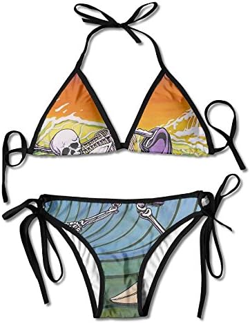 BJN GL Fashion Women Cool-Skeleton-Surf Printing Sexy Two-Piece Bikini Set Beach Bathing Suit