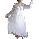 SINGINGQWEEN Womens Vintage Nightgown Princess Sleepwear Chemises Mesh Long Sleeve Lounger Pajamas Nightdress