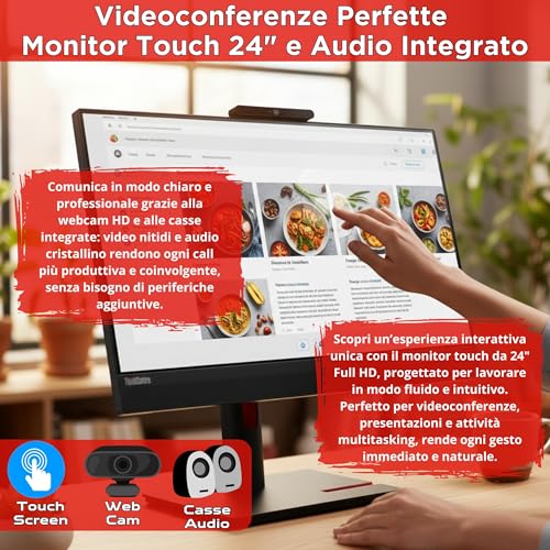 Lenovo All in one 24" Touch screen i5 8500 fino a 3.50Ghz - 16 GB RAM - 512 GB SSD -Windows 11 pro - Office e Business pc usb-c Garanzia 36 Mesi