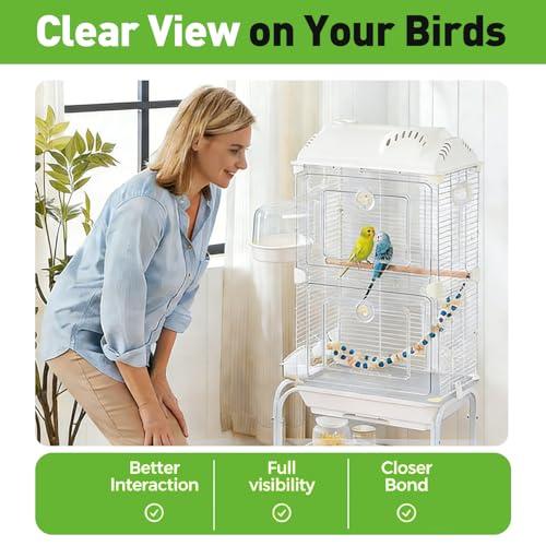 Standing Large Bird Cage,2 Tier Indoor Bird Cage,Include Cross Bar Climbing Ladder Feeders & Nest Dual Door Parakeet Cage,for Various Bird Species,Medium Small Pet Bird Parakeet/Lovebird/Cockatiel