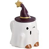 J.Ehonace Spooky Ghost Ceramic Coffee Mug 16oz – Adorable Halloween Design with Witch Hat & Stars – Microwave/Dishwasher Safe – Festive Home Decor & Holiday Coffee Cup
