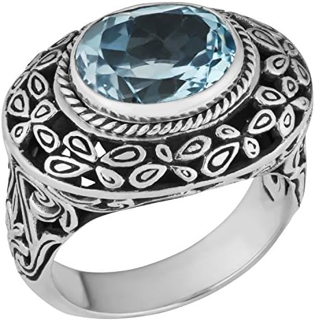 Artisanica Sterling Silver Blue Topaz Bali Art Ring (size 8)