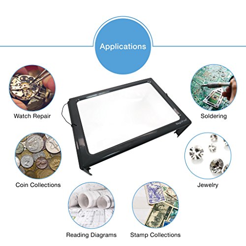 MagniPros 3X Large Full Page LED Lighted Magnifier Magnifying Glass with Upgraded Lens, Flip-Out Legs & 3 Bonus Bookmark Magnifiers Ideal for Reading and Low Vision Seniors