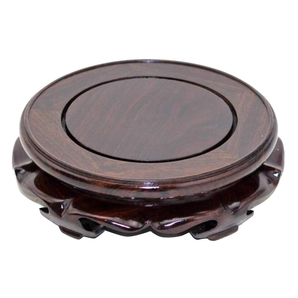 Photo 1 of EIGXIANHAI Oriental Furniture Wooden Display Stand Base Lotus Pedestal Vase Base Table Lamp Teapot Base Black Catalpa Furniture Stable Home Decoration Size3 (6.10x1.78in)