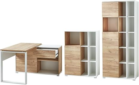 Germania 3 Tlg Buromobel Set 8017 513 Gw Lioni Inklusive Schreibtisch Und Zwei Aktenschranke Im Dekor Weiss Navarra Eiche Nb Amazon De Kuche Haushalt Wohnen