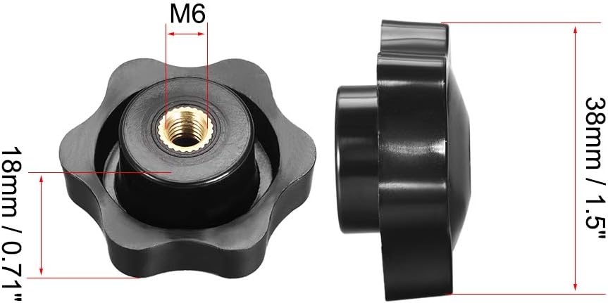 uxcell Clamping Handle Screw Knobs Handle M6 Threaded Through Hole Star - Shape 10pcs, Black, M6x38mm - Image 3
