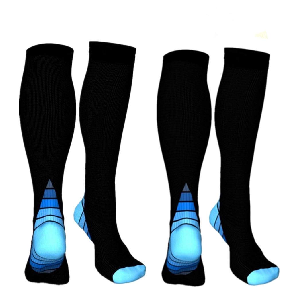 2/3Pairs Compression Socks, 20-30 mmHg Medical Sport Nursing Compression Socks for Men Women Marathon Maternity Pregnancy Flight Shin Splints Edema Varicose Veins(L/XL) (2Pair Blue)