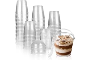 LIOUCBD 50 Pack 7 oz Clear Plastic Dessert Cups with Lids and Spoons, Round Mini Parfait Cups, Appetizer Cups Small Dessert C