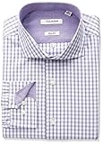 Isaac Mizrahi Men's Slim Fit Multi Check Cut Away Collar Dress Shirt, Purple, 16.5" Neck 34"-35" Sleeve