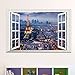 BooDecal Eiffel Tower in Paris Romantic Scenery 3D Fake Window Decorative Decals Interior Room Wall Stickers for Bedroom Living Room Playroom Decals 24 inches x 16 inches
