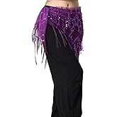Lauthen.S Women Belly Dance Hip Scarf, Sequin Tassels Triangle Tribal Wrap Skirt Waist Chain