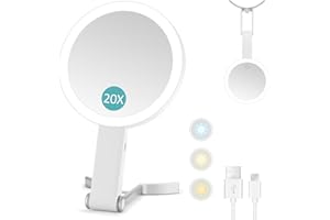 MIYADIVA Magnifying Mirror with Light,20X Magnifying Makeup Mirror with Handheld,Travel Mirror with Lights and Magnification,3 Colors Desktop Mirror and Wall Mirror,Vanity Mirror with Lights 6 Inches