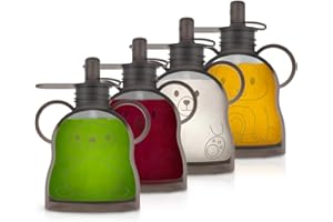 MORLIKE LIVING Morlike Refillable Silicone Baby Food Pouches, Reusable Squeeze Storage containers Bags with Straws for Toddlers Kids, BPA Free & Freezable, 4.5oz (Drak Grey, 4 Pack)