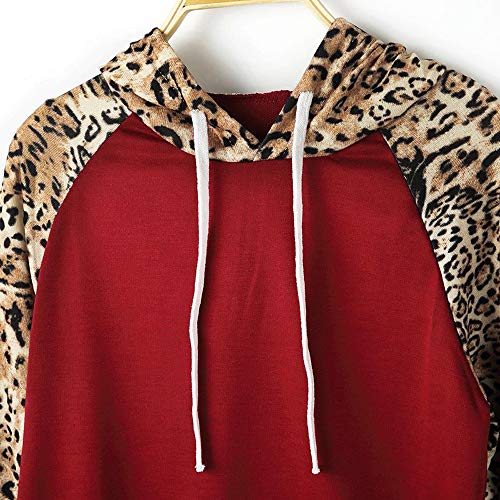 image for XOWRTE Women's Leopard Sleeve Patchwork Hooded Loose Sweatshirt Winter