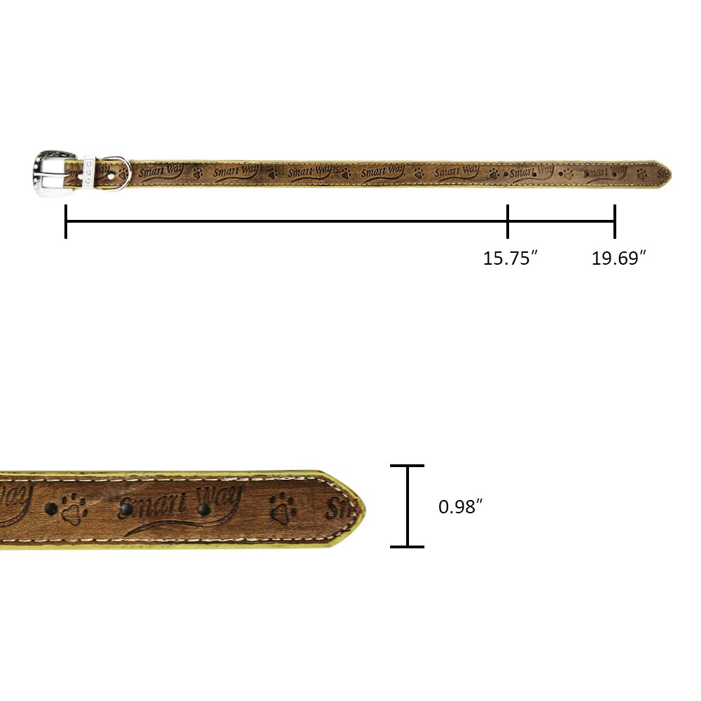 Nuheby Leather Dog Collar Strap Adjustable Soft Sturdy Pet Collars Buckle with Diamond Deluxe Well-Designed 21 Inches Long x 1 Inch Wide for Female Male Dogs (Brown)