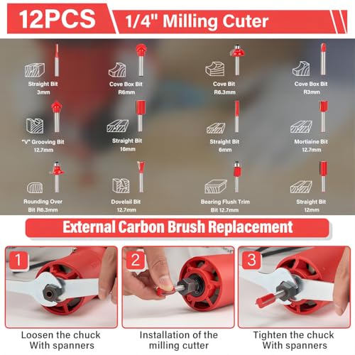 TEENO Electric Hand Palm Router, Trimmer Laminate Wood Working Joiners Tool, Compact Router with Trimmer Base, 1/4(6.35mm)