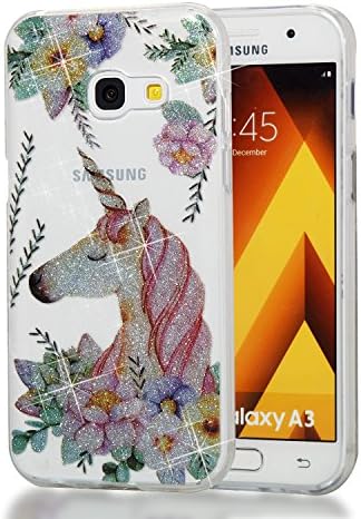 A320 Case, Galaxy A3 2017 Cover, lYonge shinning Glitter Flexible Soft Rubber Gel Clear Transparent TPU Silicone Back Case for Samsung Galaxy A3 2017 A320 Cover Case (unicorn)