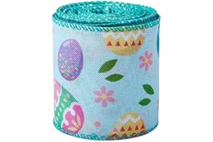 SIMISI RIBBON Wired Burlap Ribbon Easter Egg Bunny Ribbons Craft Ribbon for Easter Day DIY Present Wrapping, Home Decoration, 2-1/2 inch, 6 Yards