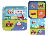 Transportation Child Birthday On The Go 16 Guest Party: 3 Part Bundle - Dinner Plates, Dessert Plates & Napkins