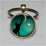 Black cat Keychain ,moon photo Keychain, art black cat Keychain