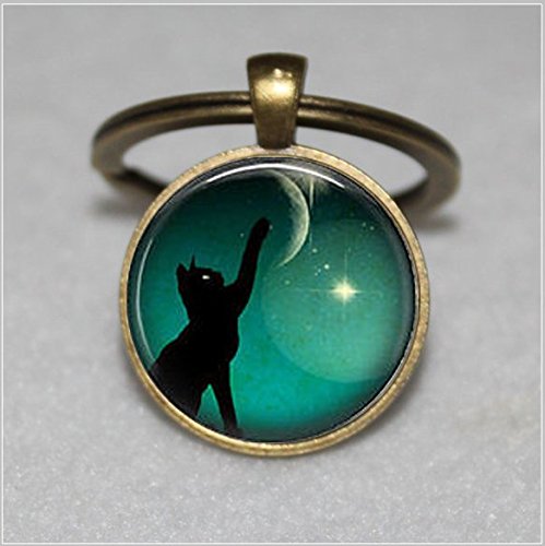 Black cat Keychain ,moon photo Keychain, art black cat Keychain