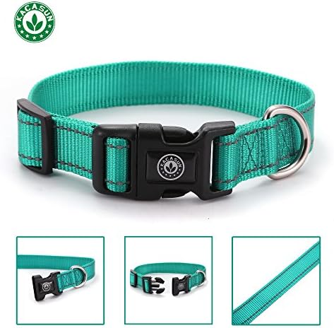 Kacasun Soft Adjustable Reflective Dog Collar Padded Dog Collar, Matching Leash &amp; Harness Available Separately (Small: 0.98" 12-16", Green Forest)