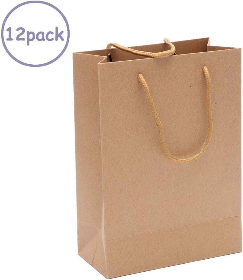 12 Pack Brown Kraft Paper Bags Bulk with Handles,9.06"x3.74"x13.39”for Merchandise,Welcome Bag,Wedding Hotel Guests,Shopping Bag,Kraft Gift Bags,Party Bags,Food Packaging Bag,Weekend Destination