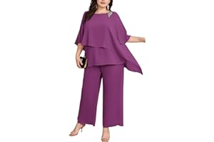 Hanna Nikole Plus Size Mother of Bride Pant Suits 2 Piece Chiffon Sets Ruffle Layers Wedding Guest Outfit
