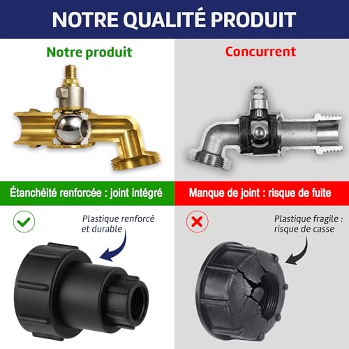 IBC Neezra 1000 Litre Tank Tap – Extended Spout with Integrated Extension – Complete Kit Brass & Reinforced Plastic – Clean Filling Without Spatters – 3 Year Guarantee