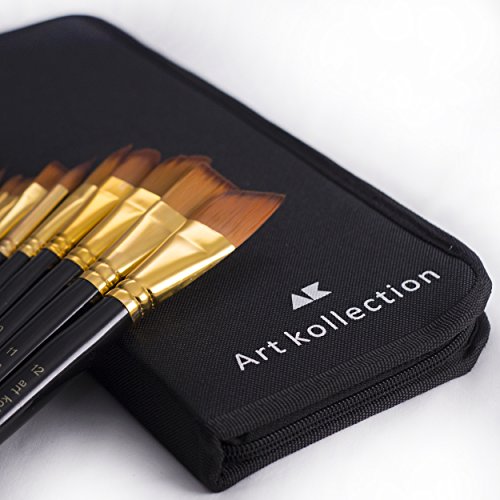 Art Kollection - Artist Paint Brush Set - High Quality- Long Ergonomic Handles- Travelling Pouch/ Pop Up Stand- Easy To Clean- Best For Acrylic, Watercolor, Oil, Gouache, Sign And Face Painting (780746282402)