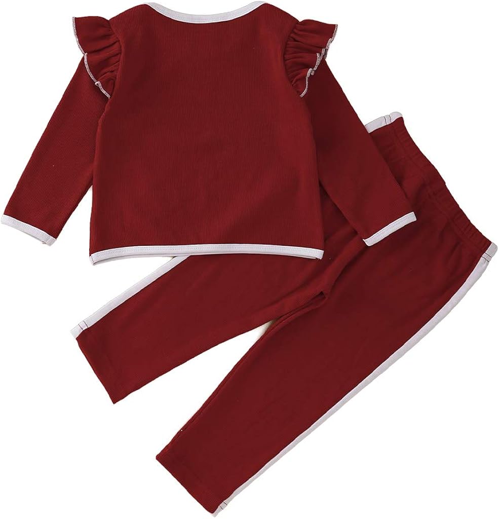 Gajaous 2Pcs Baby Girls Sweatsuit Infant Toddler Girls Flutter Long Sleeves Tops Matching Pants