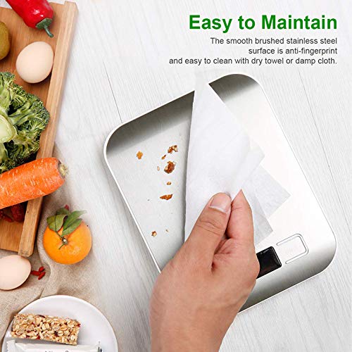 NoyoKere Báscula Smart Digital,Báscula Digital para Cocina,Pantalla LCD con Retroiluminación 5kg/1g,Balanza de Alimentos,Plata