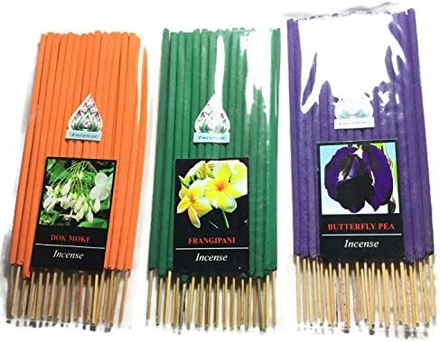 3 Pcs 90 STICKS (DOK-MORE,FRANGIPANI,BUTTERFLY PEA) INCENSE STICK AROMA FRAGRANCE PREMIUM WOODS SCENT NATURAL "No carcinogenic"