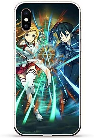 iPhone Xs Max Case,Flexible Slim Silicone TPU Protector Cover Soft Thin Gel Skin for Apple iPhone Xs Max-Kazuto Kirigaya and Asuna Yuuki Fighting Together