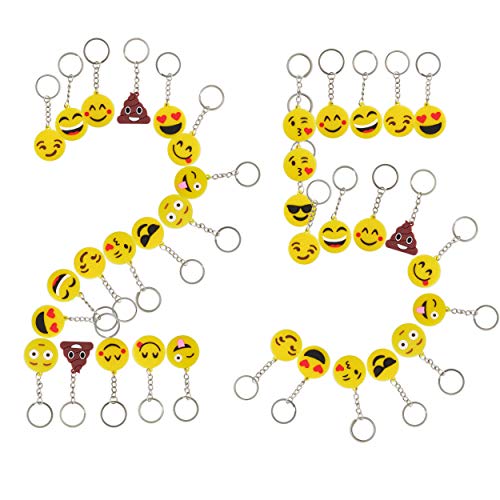 Emoji Party Favor Gift Keychains, 25 Emoji Key Chains for Kids, Key Ring Holder for Girls and