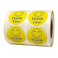 Smart Yellow -Thank You Circle Smile Smiley Face 1.5" Round Circle Mailing Labels Stickers - 1 Roll / 500 Labels Per Roll