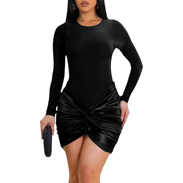 knee length dresses for ladies Final Sale Plus Size Deep Faux Wrap Long Sleeve Bandage BodyCon Dress   Chic And Curvy