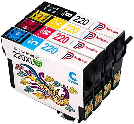 220 Ink Cartridges, Perfectink 4 Pack Remanufactured 220XL Ink Cartridges Use for WF-2760 WF-2750 WF-2630 WF-2650 WF-2660 XP-320 XP-420 XP-424 Printer (1 Black 1 Cyan 1 Magenta 1 Yellow)