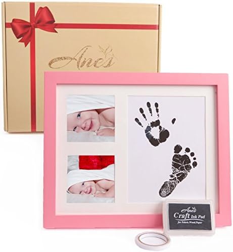 BABY HANDPRINT - BABY HANPRINT KIT AND BABY FOOTPRINT KIT - Rose Keepsake Frames for Babies + Baby Shower Wishes Card 2-4x6 Photo Folder, Unique Baby Gift For Registry by Anes
