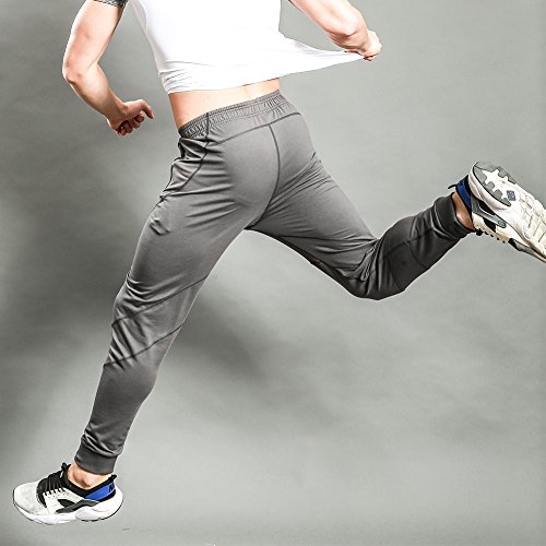 Gerlobal Mens Joggers Pants Active Casual Gym Workout Running Sweatpants With Zipper Pockets Dark Grey,Medium