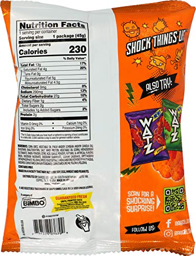Barcel Watz Cheese Shock - Cheese Flavored Puffs, Box of 10 Individual Bags