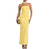 Milumia Women's Halter Neck Ruched Strapless Sleeveless Tube Bodycon Maxi Dresses