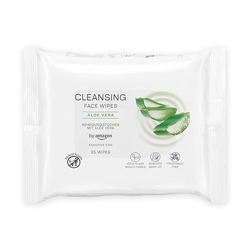 by Amazon Face Cleansing Wipes with Aloe Vera, Make-up remover, Fragrance Free, 25 Wipes