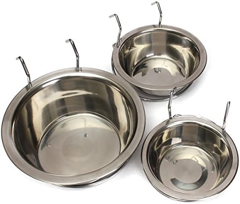 Yosoo Stainless Steel Hook Over Feeding Cup Cat Pet Bird Rabbit Dog Puppy Food Water Bowl Cup Cage Box with Holder