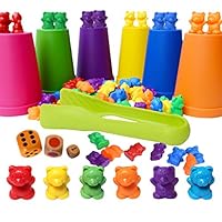 Revanak Counting/Sorting Bears with Matching Stacking Cups for Math Toddler Games; Storage Container, Preschool Learning Educational Toys Bears, Good for STEM and Montessori Programs