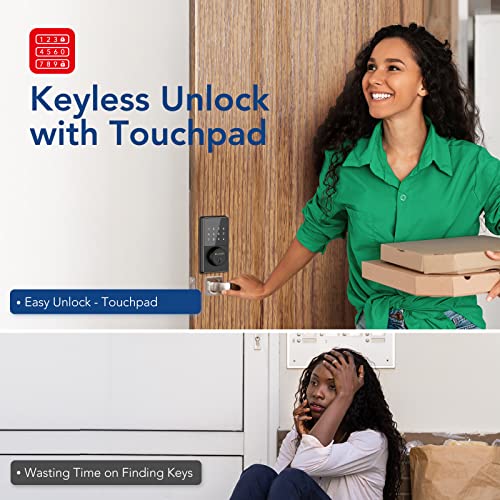 Smart Lock with Bluetooth, Keyless Entry Door Lock with Touchscreen Keypads, Easy to Install, App Unlock, 50 User Codes, Security Waterproof Electronic Deadbolt Lock for Front Door, Home Use