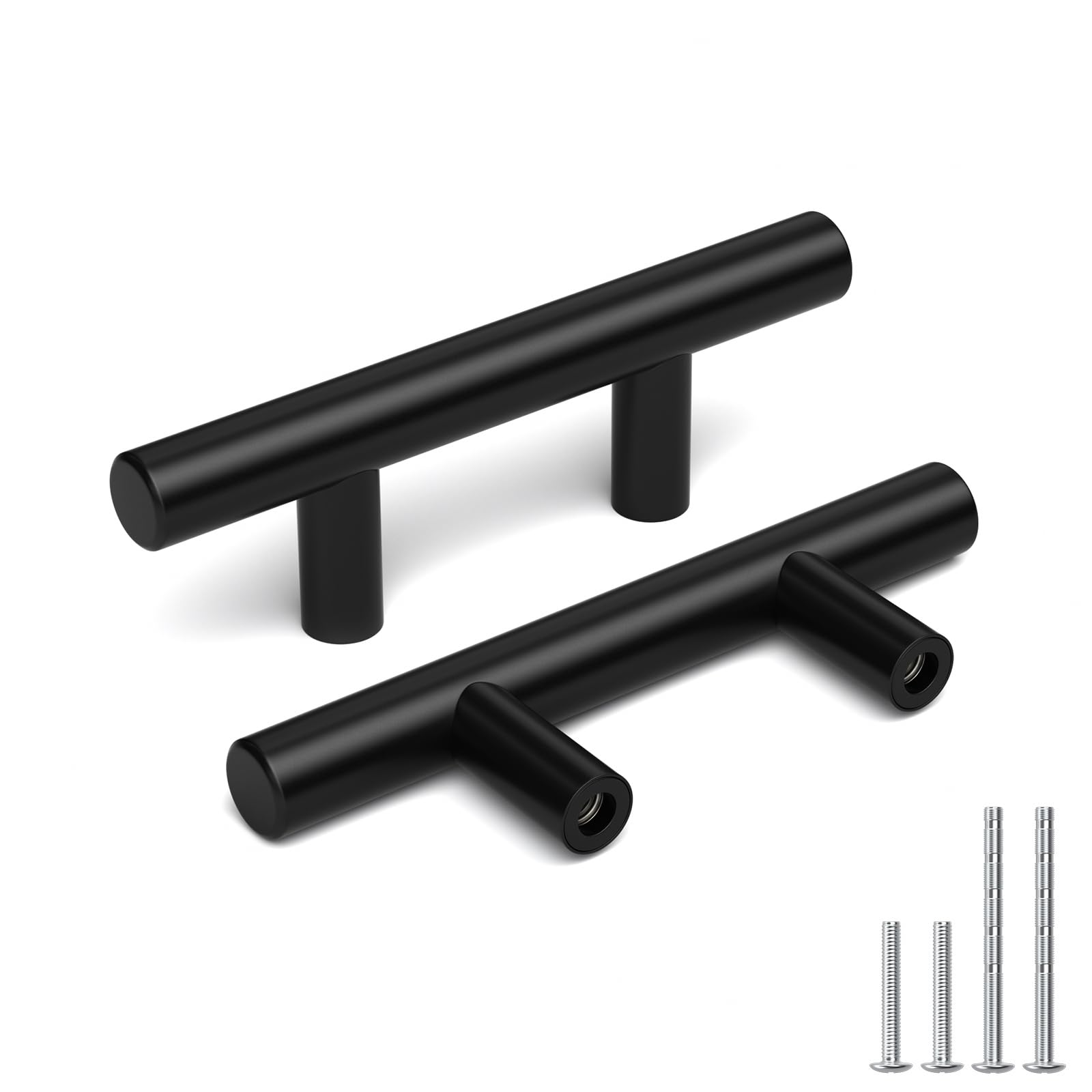10 x goldenwarm Cabinet Handles 64 mm Hole Spacing - Stainless Steel Kitchen Handles, Furniture Handles, Door Handles, Drawer Handles, Black, Diameter 12 mm